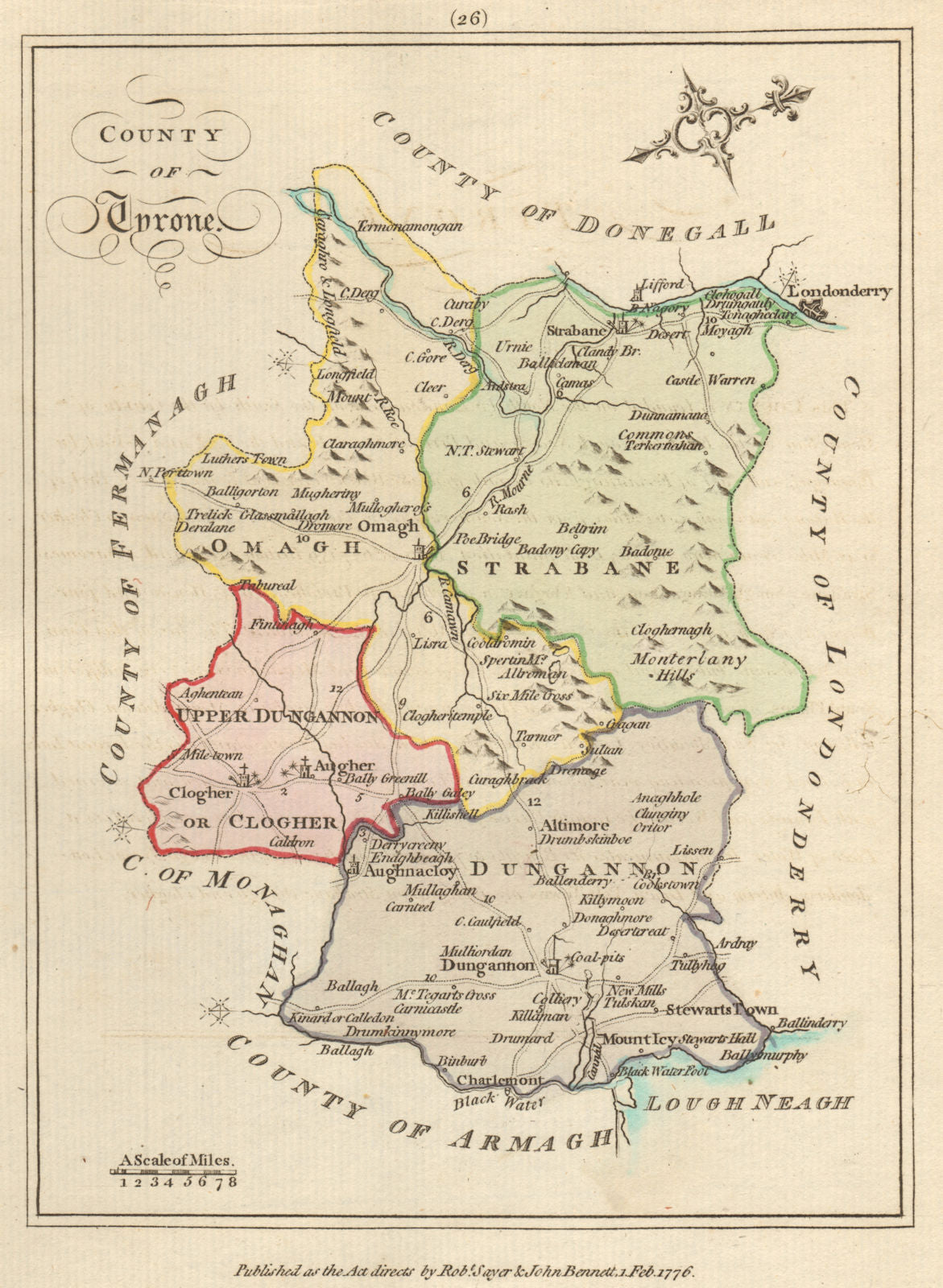 County of Tyrone, Ulster. Antique copperplate map by Scalé / Sayer 1776